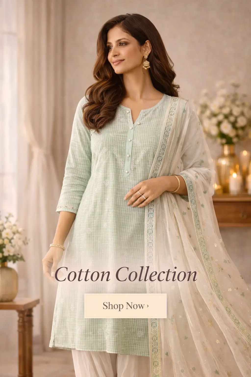 Lightweight cotton kurti pant dupatta set for women, breathable and comfortable, ideal for summer and everyday wear.